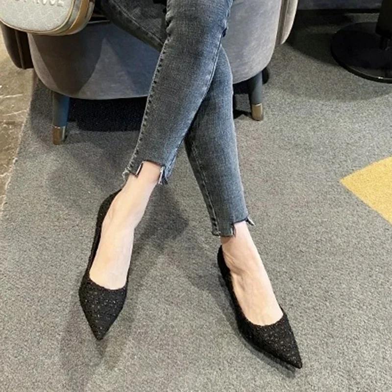 Moda Moda Tkanina Tweedowa Szpilki Kobiety Eleganckie Szpiczaste Wysokie Obcasy Buty Kobieta Marka Cienkie Obcasy Buty Wizytowe