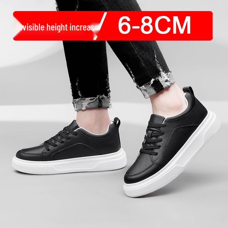 Men's 8CM Height Increasing White Sneakers - Large Size, Thick Sole, Casual Sports Shoes