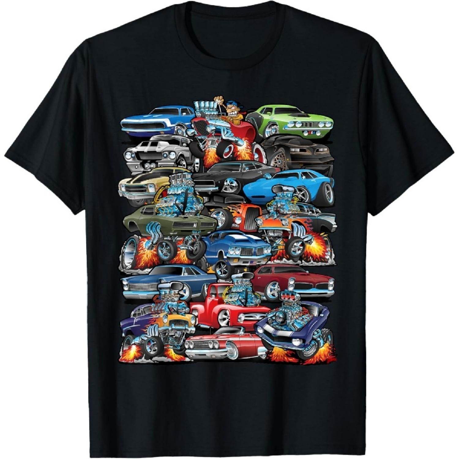 

Car Madness Muscle Cars Classic Cars and Hotrods Cartoon T-Shirt S