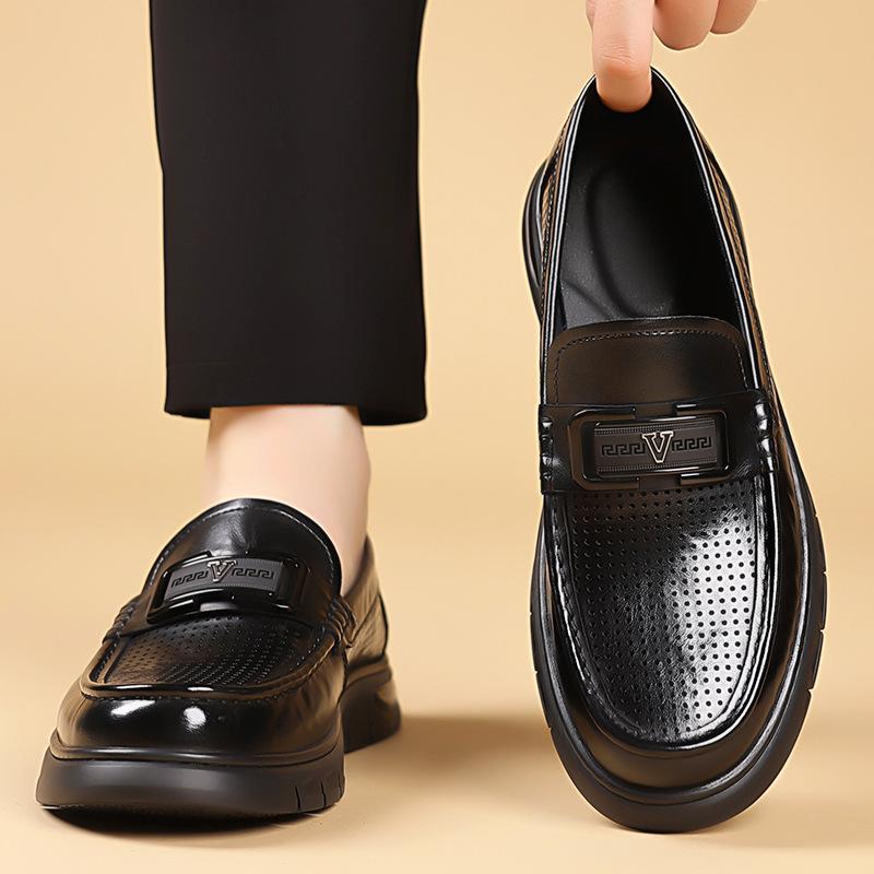 Foreign trade men's leather shoes British business casual shoes summer hollow leather surface driving outdoor dress trendy men's shoes