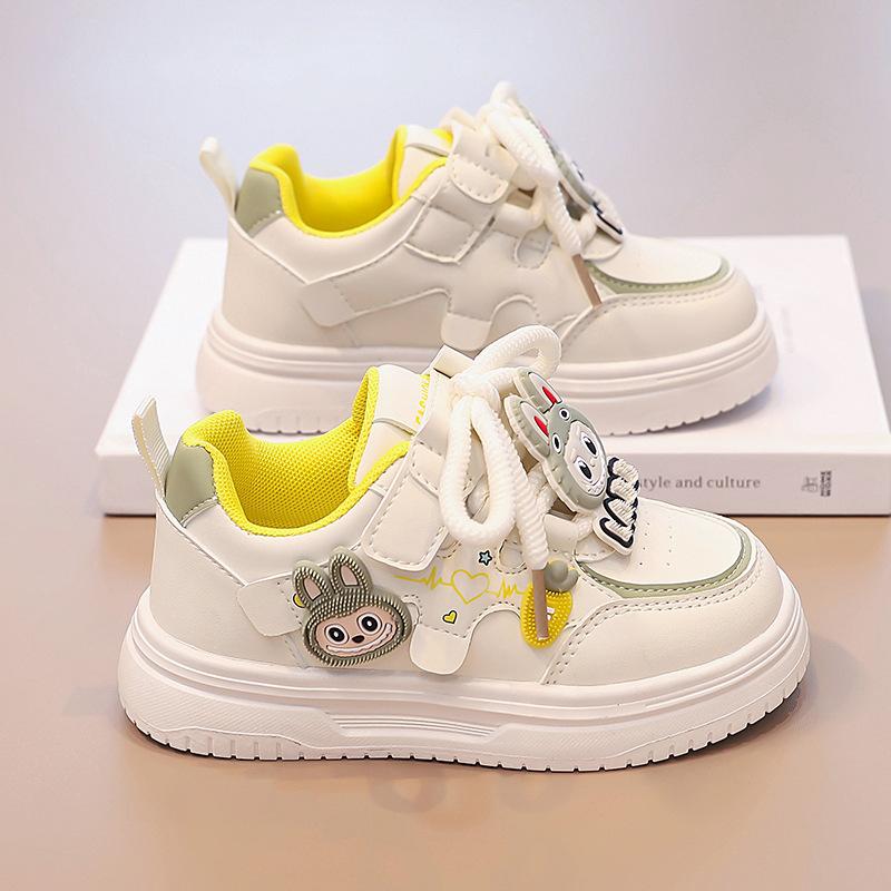 Children's Girls' Sneakers, Spring and Autumn Styles, Fashionable, Soft-soled, Non-slip L Labubu Little Girl's Casual White Shoes