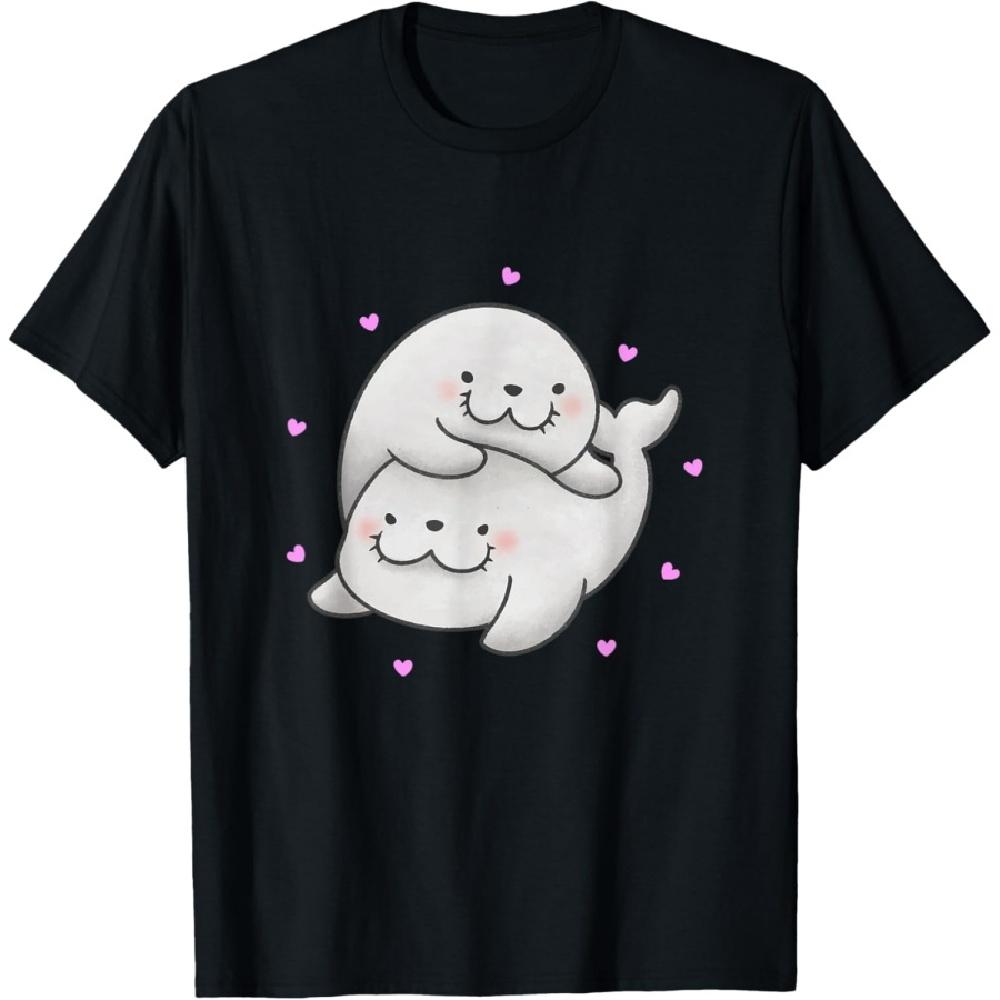 Милая пара детенышей гренландского тюленя Подарок для любителя морских животных Футболка S