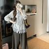 Chic Layered Design Tie Lace Patchwork Long-sleeve Shirt for Women, Autumn and Winter Inner Layering, Slimming, Versatile, Niche Top