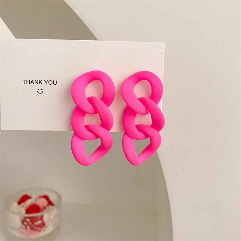 Statement Colorful Acrylic Cuban Chain Drop Earrings for Women Trendy Matte Link Chain Long Dangle Earring Korea Fashion Jewelry