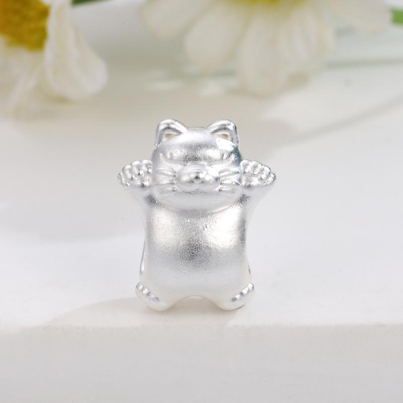 999 Sterling Silver Kitten Beads - DIY Cartoon Cat Rope Jewelry Accessories