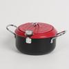 IH & Gas Stove Compatible Iron Deep Fryer Pan with Guard Frame, Tray Lid, and Thermometer - 20cm (Red)