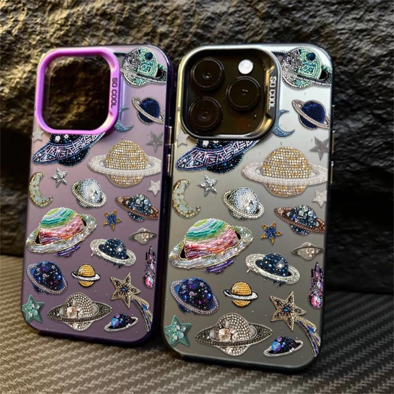 Starry Planet Bling Phone Case For IPhone 17 16 15 14 Pro 13 12 11 Pro Max 15 Plus 16E 17 Air Shockproof Cover Dustproof Casing