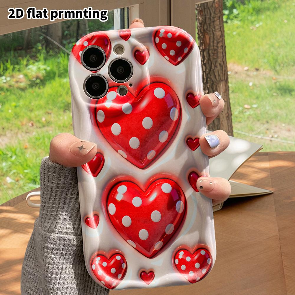 Phone Case: 2D Flat, Suitable for iPhone 18 17 16 15 14 13 12 Pro Protective Case, Phone Decoration, Red Puffy Heart, Perfect Christmas and Halloween