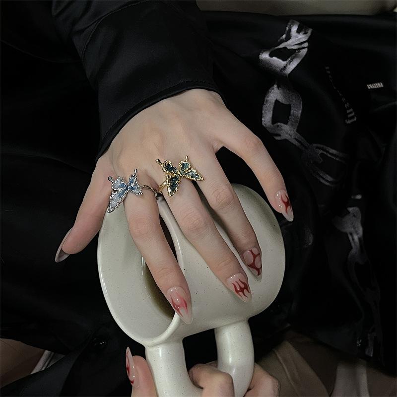 Personalized Enamel Disc Language Butterfly Opening Ring Dripping Oil Creative Fashion Trend Luxury Personalized Niche Design Ring