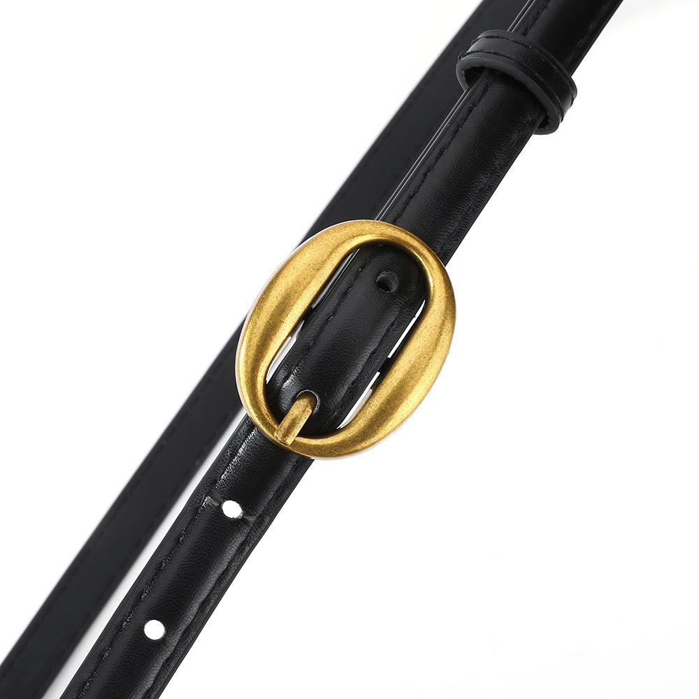 Women's French Retro Oval Buckle Leather Belt - Versatile and Slim for Skirts, Shirts, and Pants.