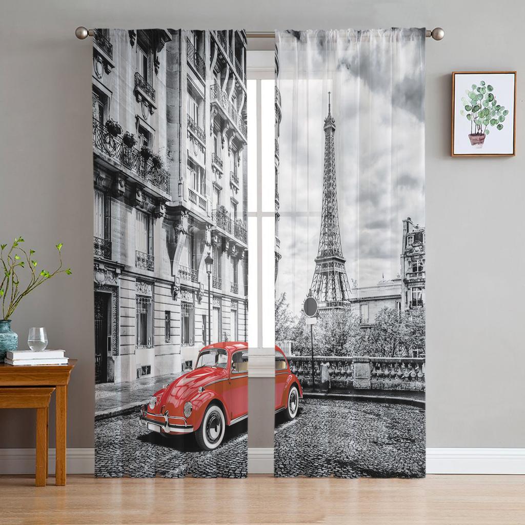 Paris Frankreich Stadtbild mit Eiffelturm Sonnenuntergang Chiffon transparente Vorhänge für Wohnzimmer Schlafzimmer Fenster Voiles Tüll Vorhang