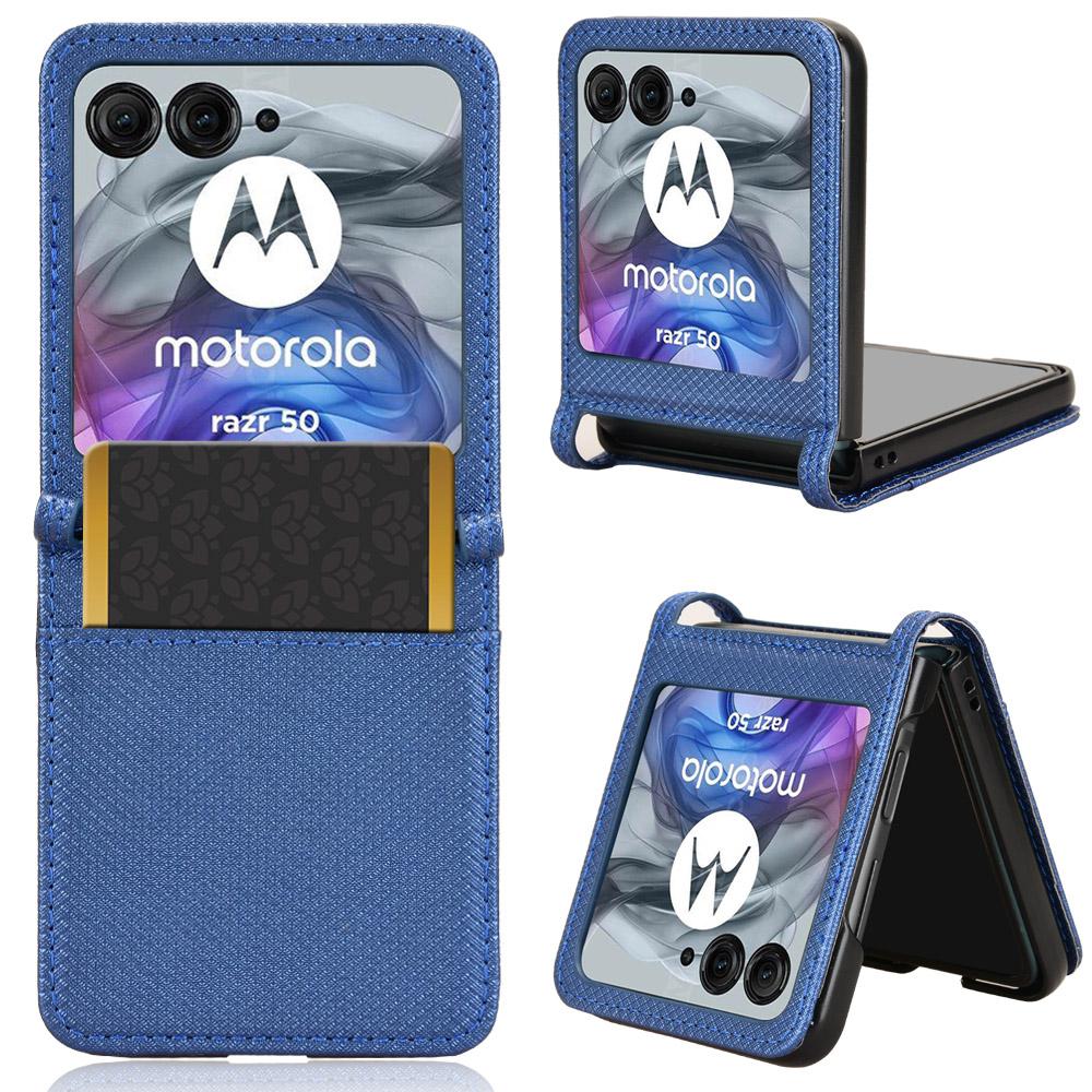 

For Motorola Razr 50 5G/Razr 2024 5G Leather Case Card Slot Diamond Texture Phone Cover Blue
