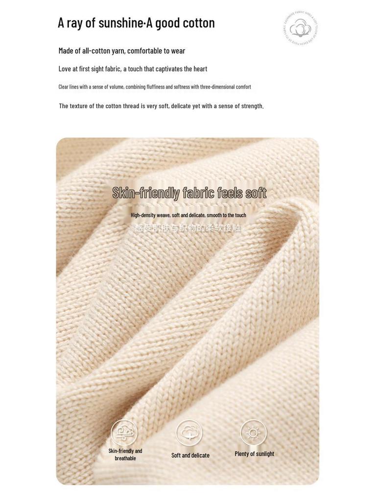 Pulover Gros de Bumbac pentru Femei Toamnă/Iarnă 2025: Cămașă Tricotată Caldă pentru Navetă, Guler Semi-Înalt, Croială Largă