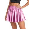Damen Glänzender Ausgestellter Plissierter Kurzer Rock mit Elastischem Bund für Bühnenauftritte