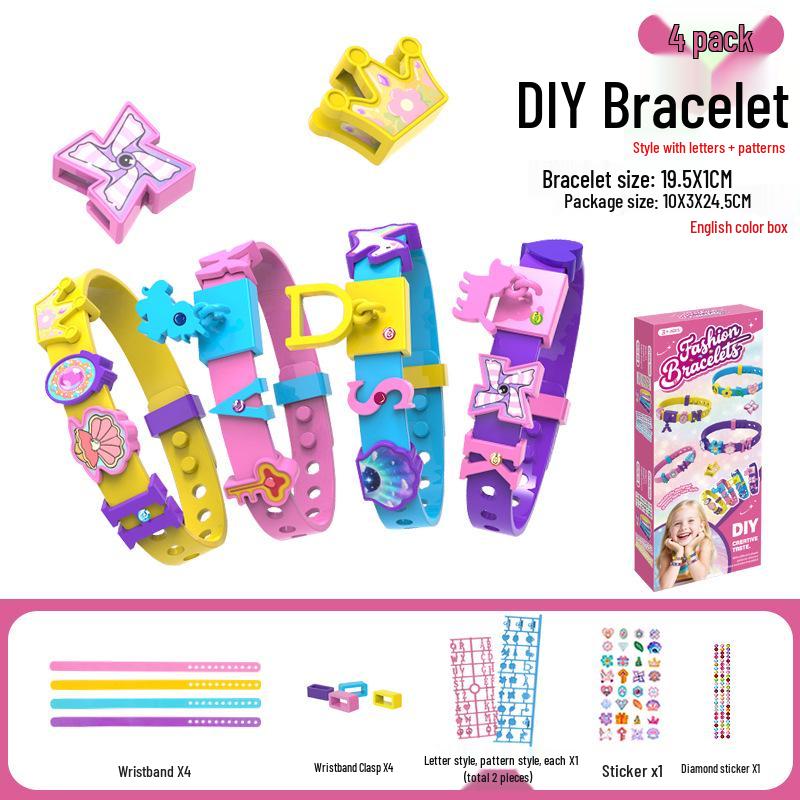 DIY Beaded Bracelet & Watch Strap for Girls - Educational Cartoon Design with Letters