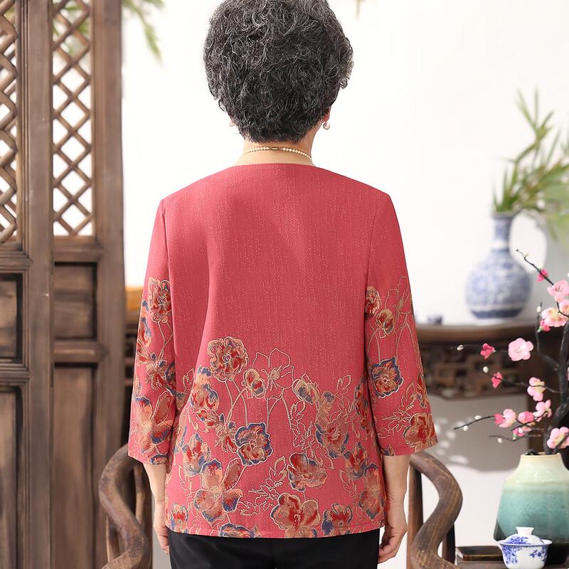 Datang Furen Elderly Women's Embroidered Round Neck 3/4 Sleeve Blouse