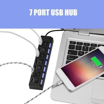 USB Hub - AUTREMENT - 7 Ports - Independent Switches - Surge Protection - USB 2.0