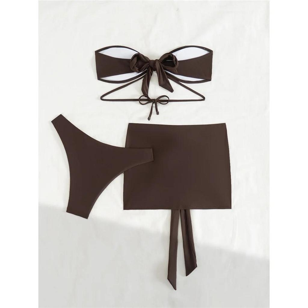 New Bandeau With Skirt Bikini Women Swimwear Female Swimsuit Three-Pieces Bikini Set High Leg Cut Bather Bathing Suit Swim