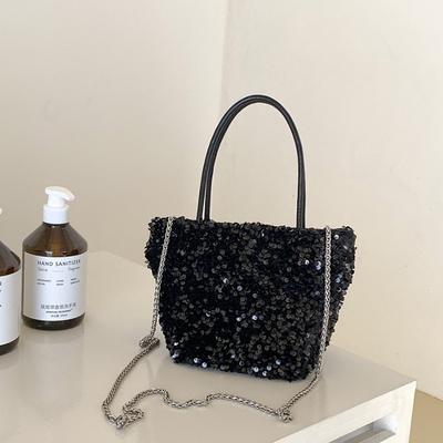 New Silver Sequined Bag Niche Design Versatile Fashion Portable Tote Bag Fashionable Chain Shoulder Messenger Bag Women