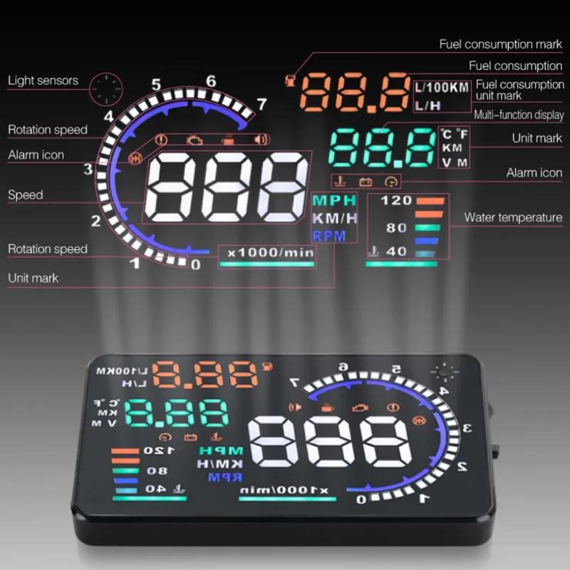 OBD2 for HUD Car Head Up Display Digital Speedometer Windshield Speed Projector Speeding Water Temp RPM Alarm Fuel Consumption