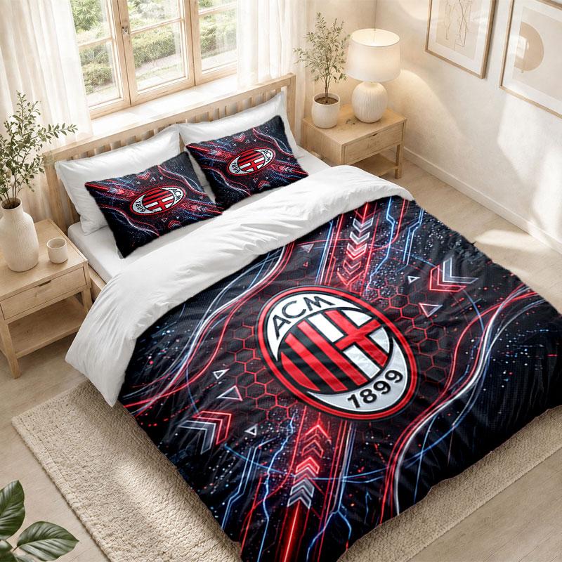 Bedding Set 1 Duvet Cover 2 Pillowcases AC Milan Print Bedroom Home Decoration