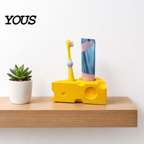 Moisture-proof Bathroom Organizer 3D Printed Toothpaste Storage Rack, Cheese Shaped Toothbrush And Holder, Moisture-Proof Multi-Sized Holes