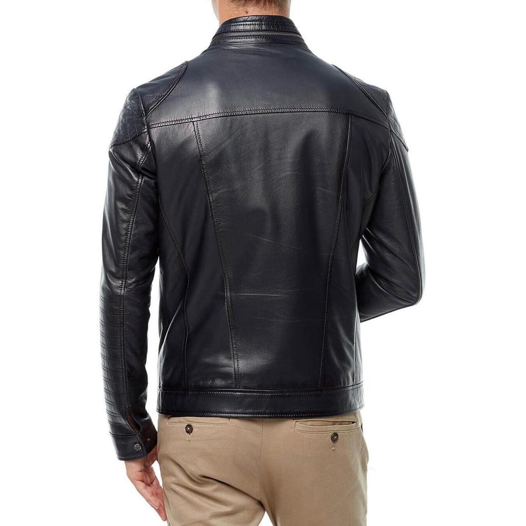 SKINOUTFIT Men's Genuine Lambskin Black Leather Jacket Stylish Motorcycle Bomber Biker Outerwear MJ 180