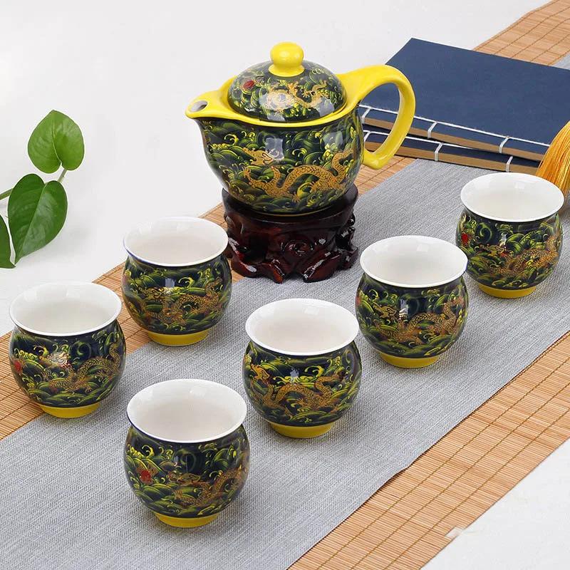 Double Ceramic Teaware Set 1tea Pot + 6cups Exquisite Teapot Kettles Tea Cup Porcelain Chinese Kung Fu Tea Set Drinkware