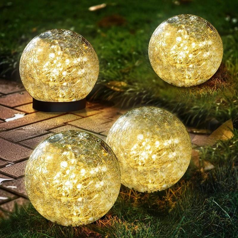Waterproof Outdoor Light Solar Powered Solar Cracked Glass Light for Lawn Patio Garden Pathway Yard Holiday Party Night Decor