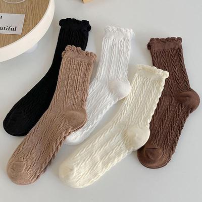 Chaussettes Mi-Mollet en Dentelle pour Femmes - Tendance, Mignon, Couleur Unie, Coton Style Printemps/Automne