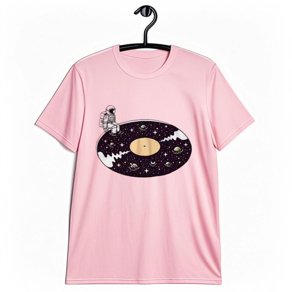 Astronaut On Space Vinyl Record Graphic TShirt Retro Astronaut Galaxy Vinyl Record Print Shirt Unisex Crewneck Cotton Short Sleeve