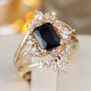 Elegant Square Black Zircon Ring Set for Women Luxury Gold Color Three-piece Commitment Ring Jewelry Accessories
