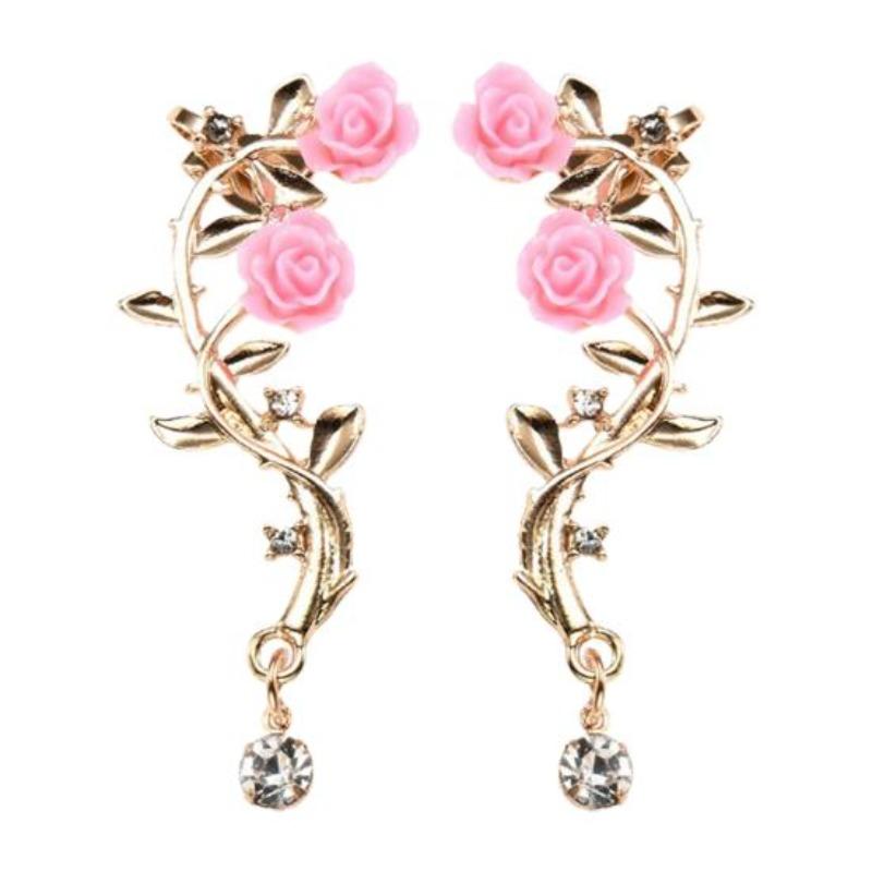 Non-Pierced Flower and Vine Motif Clip-On Earrings In Gold and Silver