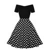 Women's Crewneck, Short Sleeve Stitching, Contrasting Vintage Polka Dot Dress, Oversized Skirt