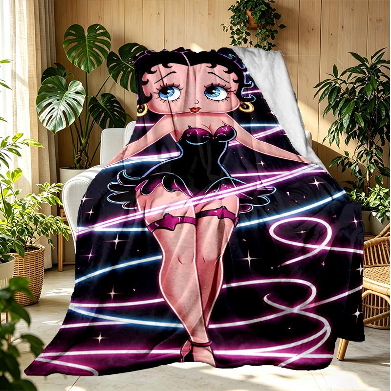 Betty Boop Pattern Blanket for Home Decoration, Bed, Sofa, Car Travel, Camping, Suitable for All Seasons, Birthday Christmas Gift