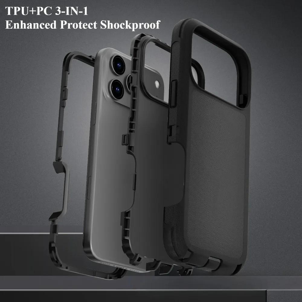 3IN1 Defender Armor Military Grade Shockproof Cases for IPhone 17 Pro Max Air 16 E 15 14 Plus 13 12 11 OTTBOX Rugged Armor Protective Cover