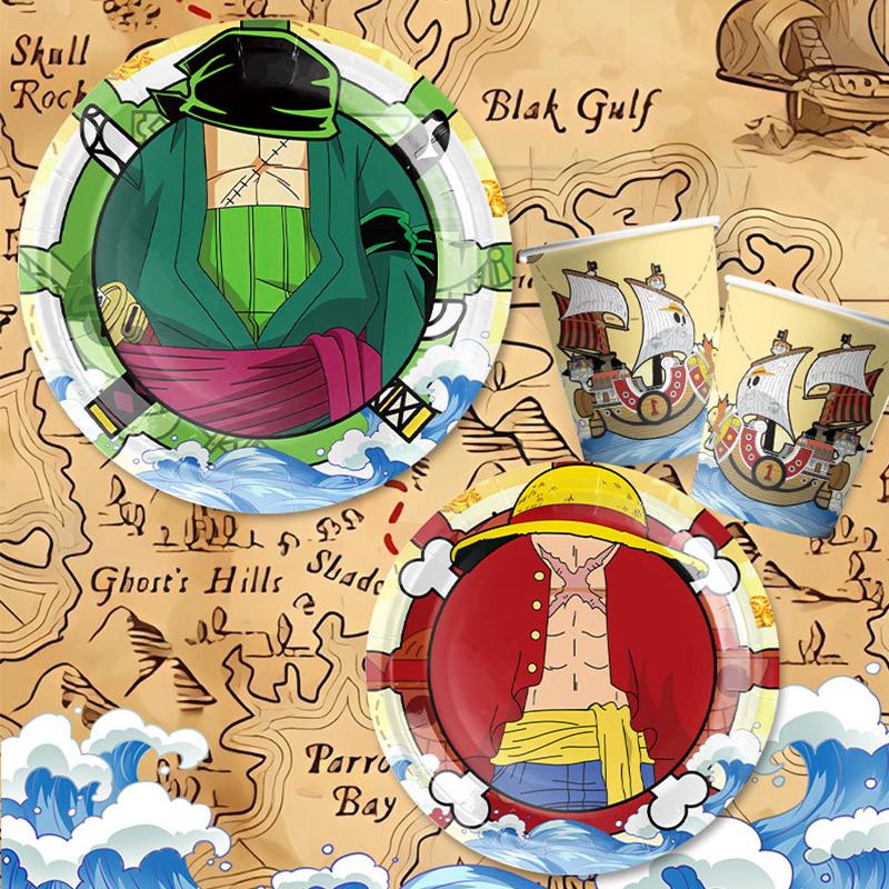 Anime One Piece Disposable Tableware Birthday Party Decoration, Cartoon Luffy Zoro Tableware Tablecloth Balloon Party Supplies