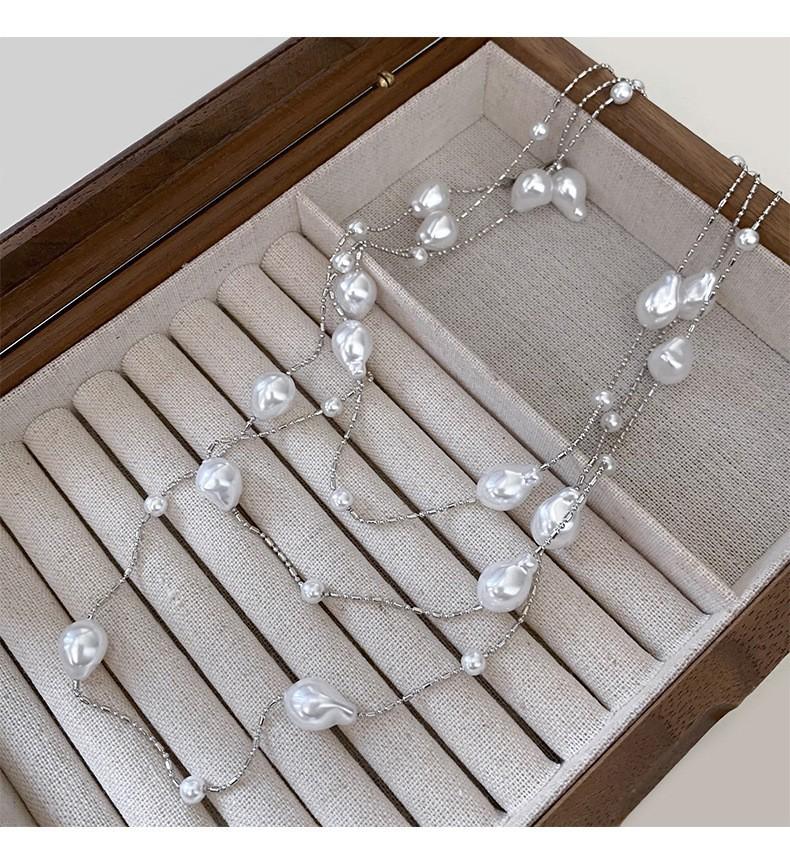 Diamond Water Drop Pearl Beaded Necklace Autumn and Winter French Light Luxury Sweater Chain Fashionable Versatile High-end Jewelry