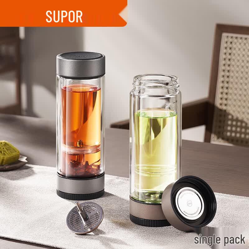 Supor 360ml Double Wall Tea Infuser Glass Mug