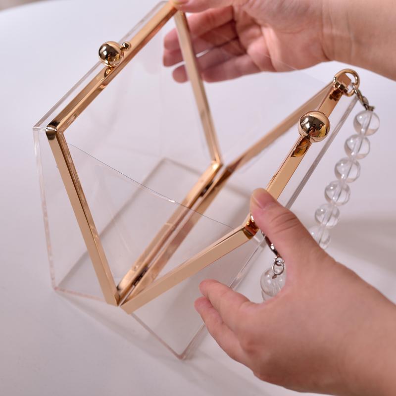 Handmade Beaded Bag Transparent Acrylic Handbags Luxury Designer Party Evening Clear Clutch Unique Shaped Crossbody Shoulder Bag