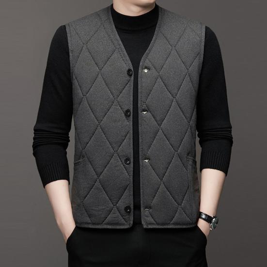Gilet da uomo Autunno Inverno Gilet monopetto senza maniche imbottito Cardigan tinta unita Tinta unita Plus Size Cardigan caldo spesso Gilet da uomo di media lunghezza