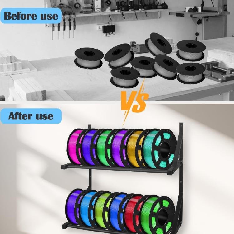 Space Saving Wall Mounted 3D Printer Filament Holder Metal Shelf 2-Tiers Spool Stoarge Stand For Workshop