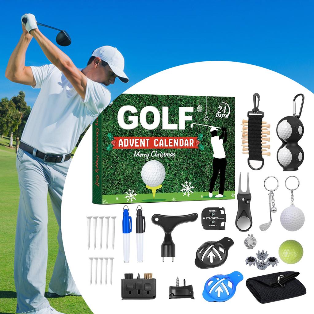 24 Days Christmas Golf Advent Calendar Gift Box Accessory Set Golf Themed Design for Men Women Kids Enthusiasts Stocking Stuffer