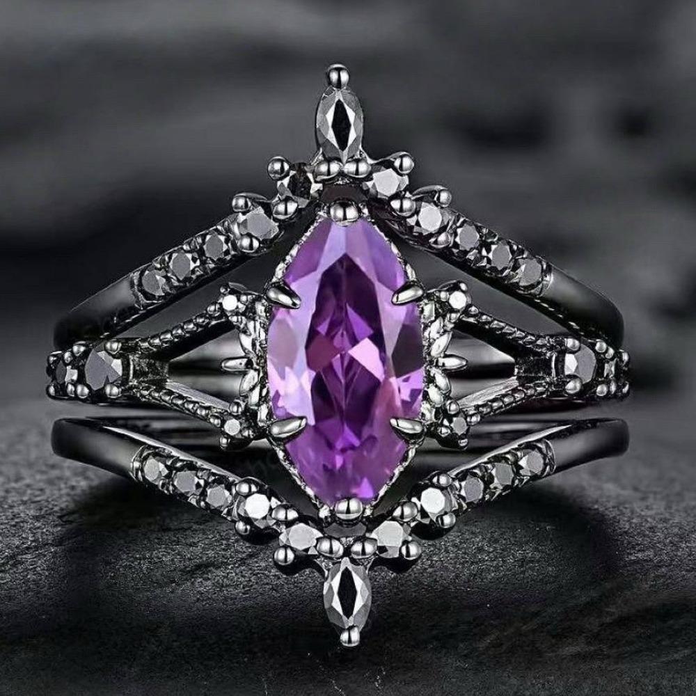 

Роскошное Новое Кольцо Черного Цвета, Кольцо с Фиолетовым Цирконом, Лавовый Ретро Набор из Трех Предметов Лошадиный Глаз Черного Цвета. No. 9