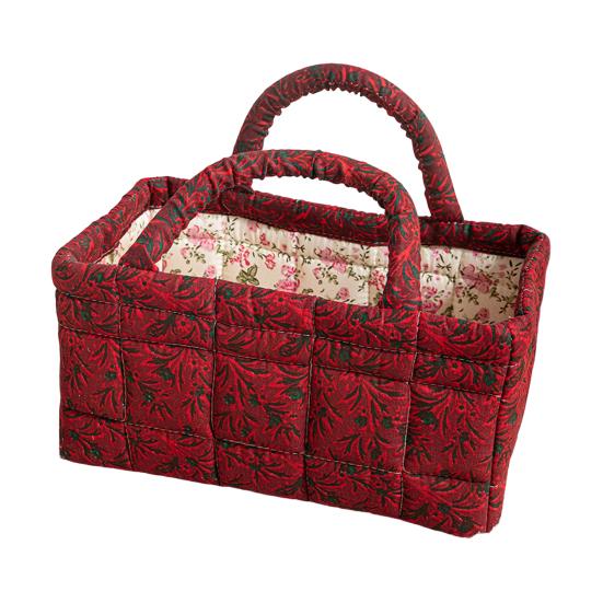 Quilted Floral Storage Basket Fabric Foldable Storage Tote with Handles Boho Collapsible Basket for Nursery Toys Towels Clothes Storage