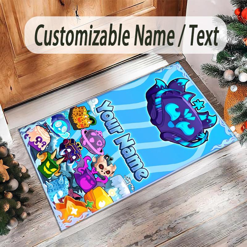 Personalized Crystal Velvet Carpet Custom Name Text,Blox Fruits Anti Slip Area Rug For Home Decoration
