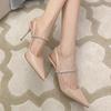 Fashion Hot Selling 2025 High Heel Sandals Women's Spring New Style Water Diamond Thin Heel Headed Nude Leather Summer Pointed Toe Shoes
