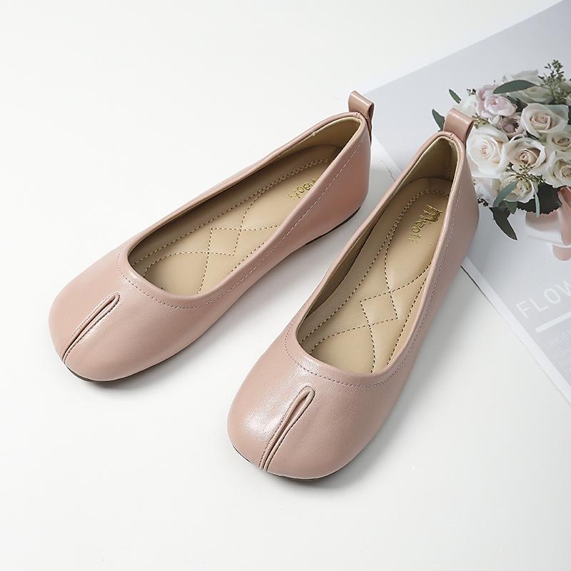 Fashion Flat Shoes Women's Plus Size Women's Shoes 41-43 Spring and Autumn New Shallow Square Toe Split Toe Shoes Loafers Women