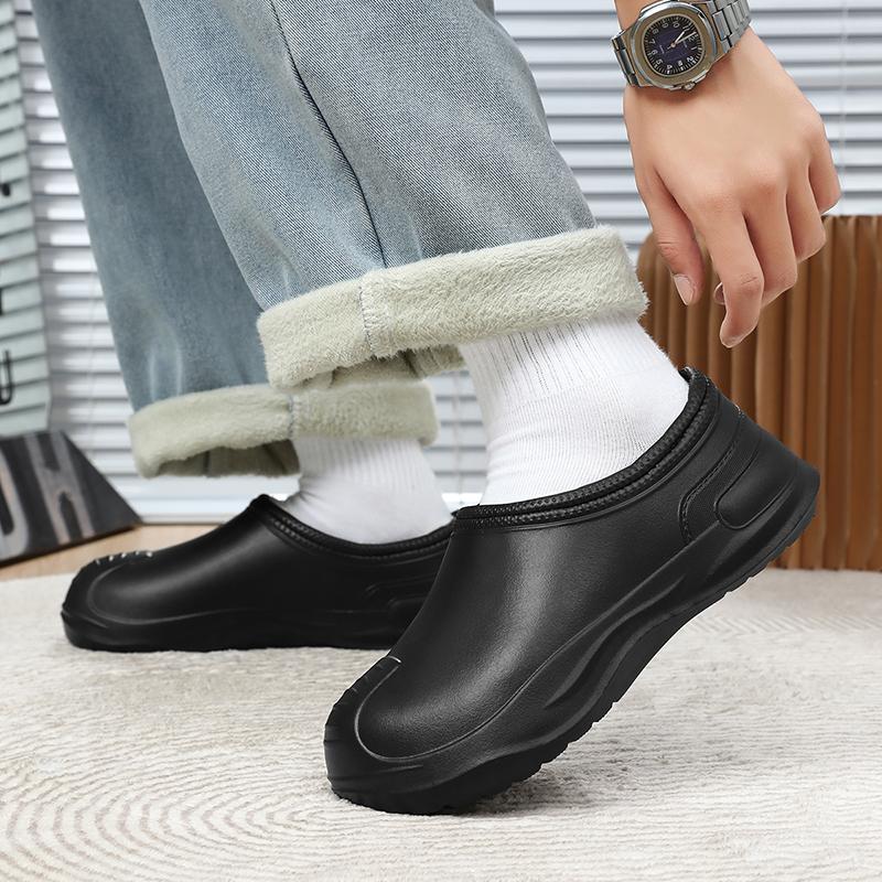 Fashion Platform Height Increase Men Plush Warm Chef Shoes Outdoor Garden Clogs Proffesional Waterproof Oilproof Non-Slip Kitchen Shoes