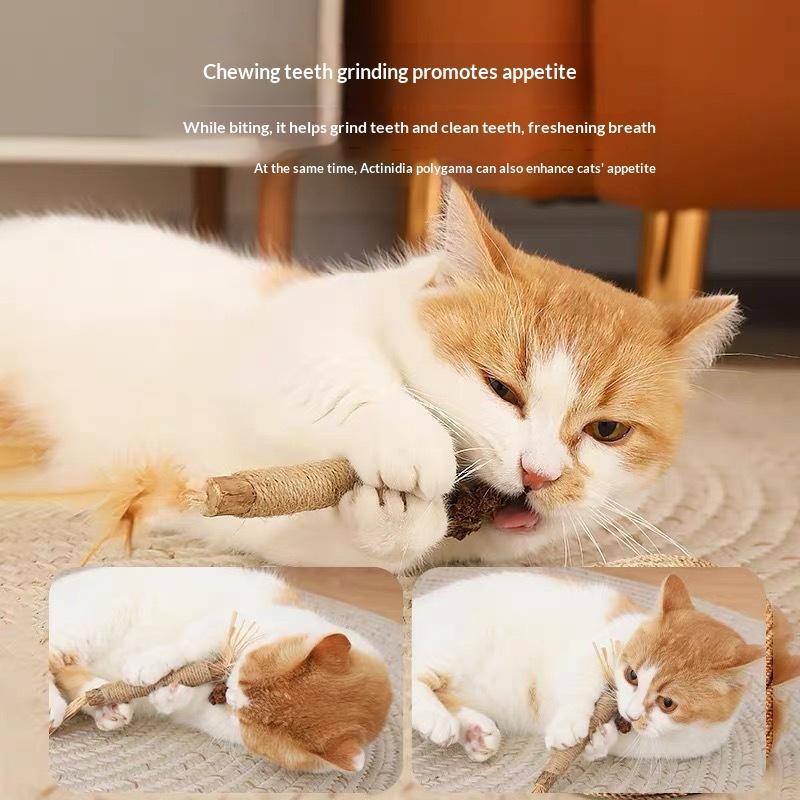 1/2Pcs Cat Toys Made Of Wood Knotweed Teething Sticks Insect Galls Raffia Sisal Rope Teeth Cleaning Toys Cat Teasing Sticks